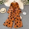 Flared Sleeve Polka Dot Print V-Neck Wide Leg Good Vibrations