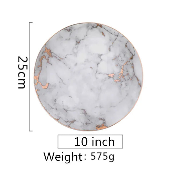 European Style Marble Plates Ceramic Dinner Set Gold Inlay Porcelain Dessert Plate Steak Salad Snack Cake Plates Tableware Good Vibrations