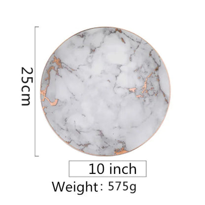 European Style Marble Plates Ceramic Dinner Set Gold Inlay Porcelain Dessert Plate Steak Salad Snack Cake Plates Tableware Good Vibrations