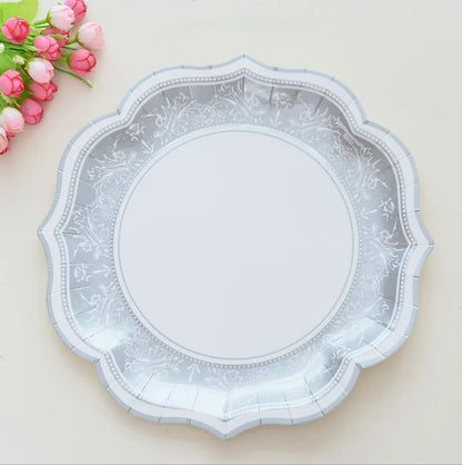 Retro Floral Chinese Style Blue and White Porcelain Paper Plate Party Plates Wedding Lace Dish Disposable Plate 1PC Tablecloth Good Vibrations