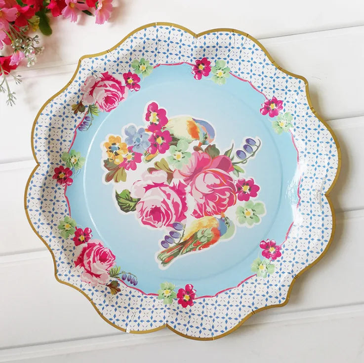 Retro Floral Chinese Style Blue and White Porcelain Paper Plate Party Plates Wedding Lace Dish Disposable Plate 1PC Tablecloth Good Vibrations