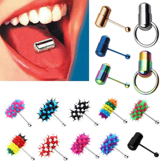 With Battey Vibrating Tongue Ring 16G Surgical Steel Tongue Piercing Ring Vibrated Tongue Piercing Bar Body Jewelry Lengua Sexy Good Vibrations Adult Super Store