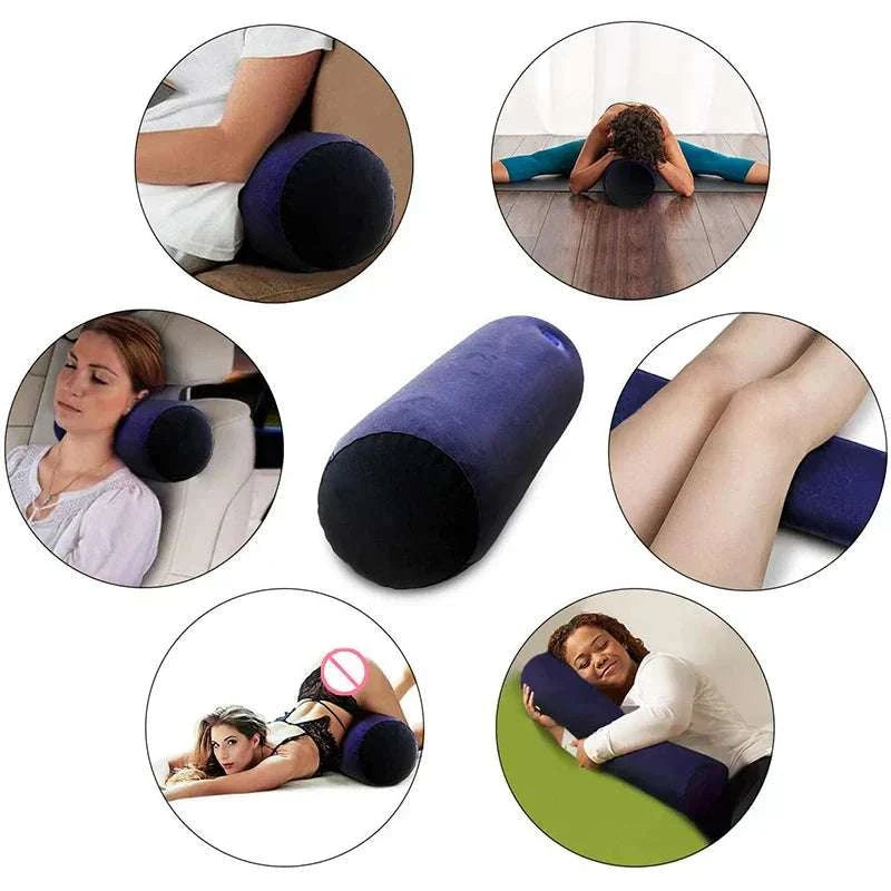 Inflatable erotic wedge cushion for adult games and positions.