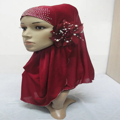 Single-piece Malay Veil Set Hijab Scarf Muslim Womens With Flower Ironed and Diamond Good Vibrations