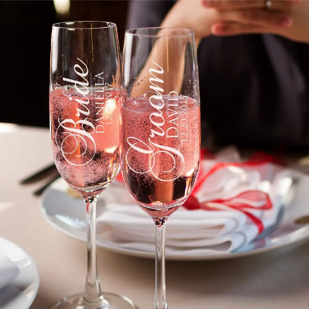 Personalized Champagne Flute Wedding Party Mr and Mrs Champagne Glasses Anniversary Gift for Couple New Years Celebration Good Vibrations
