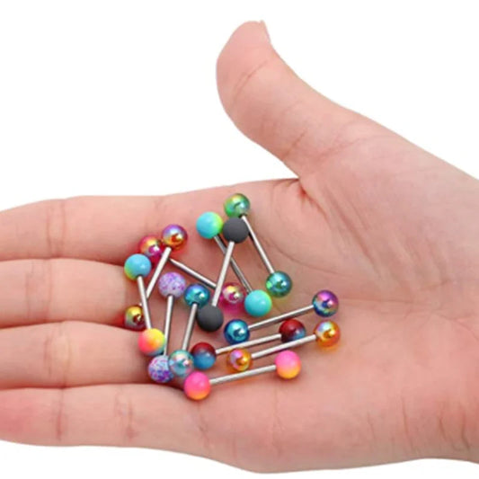 6PCS Stainless Steel Glorious Tongue Ring Bulk 14G Nipple Piercing Bar Lot Glitter Tongue Piercing Set Barbell Piercing Jewelry Good Vibrations Adult Super Store