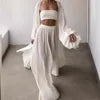 Lazy Style Women Set Solid Shirt Wipe Chest Wide Leg Pants Elegant Women Pants Set Woman Clothes Outfits Good Vibrations