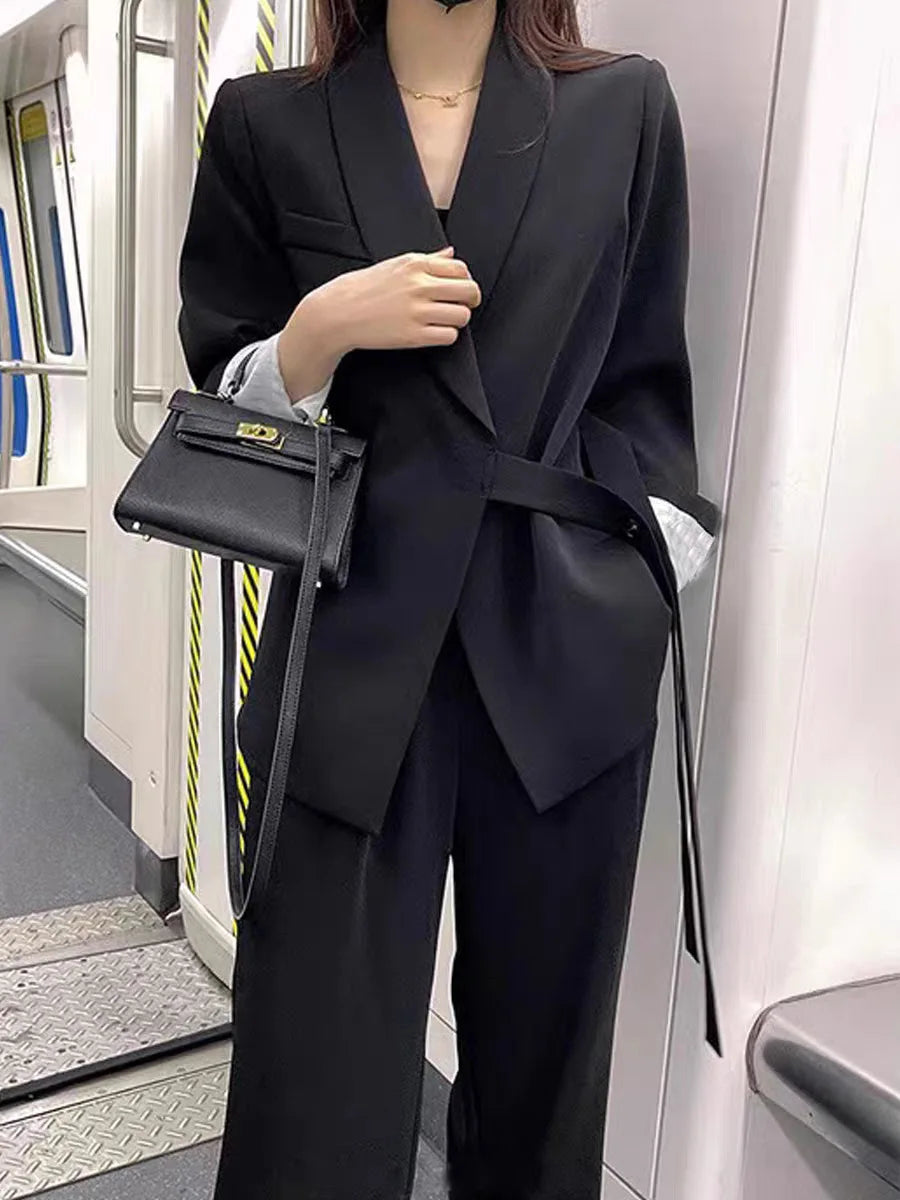Wholesale Casual Formal Office Blazer Femme Temperament Wide Leg Pants Sexy Business Blazer Women Set Good Vibrations