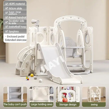 Plastic Swing Set with Slide and Playhouse for Outdoor Kids' Play for Gardens Sports Parks Schools Good Vibrations