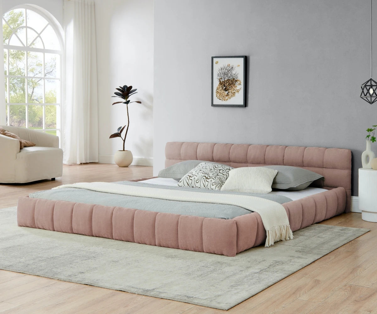 European Modern Style Tufted Queen/King Size Bedframe Low Height Floor Bed Base Wooden Platform Bed Good Vibrations