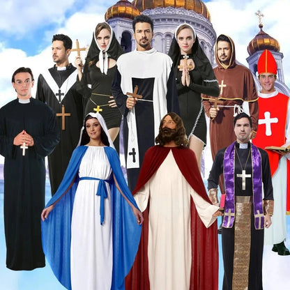 Halloween Costume Cosplay Jesus Christ Outfit Male Missionary Priest the Virgin Mary Priest Nun Bishop Costume Good Vibrations