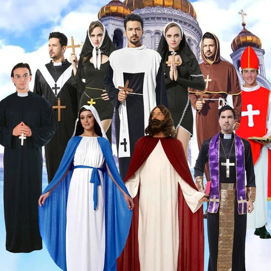 Halloween Costume Cosplay Jesus Christ Outfit Male Missionary Priest the Virgin Mary Priest Nun Bishop Costume Good Vibrations