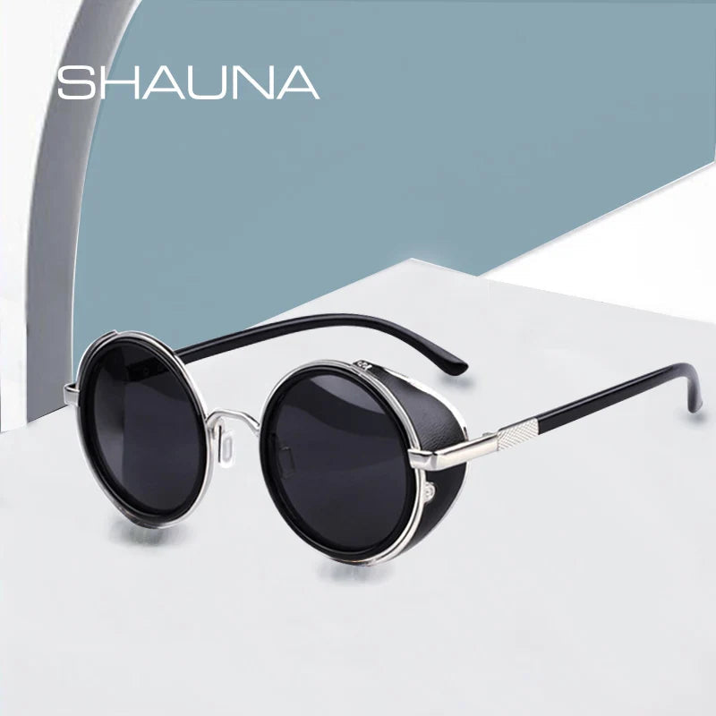 SHAUNA Vintage Women Steampunk Retro Coating Men Round Sunglasses Brand Designer Punk Sun Glasses UV400 Good Vibrations