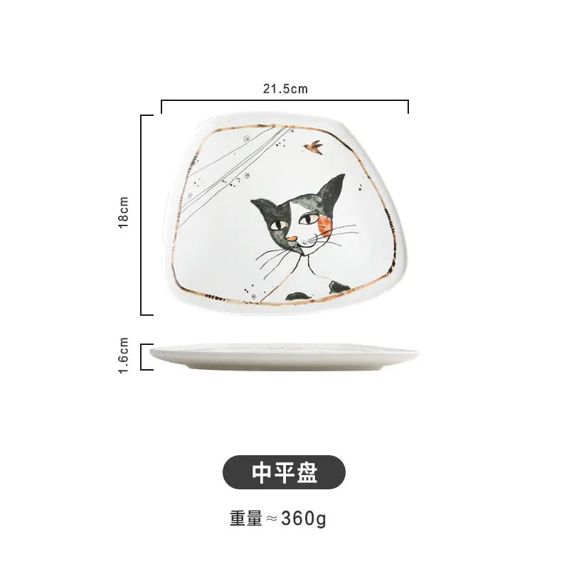 Cute Cartoon Cat Ceramic Tableware Household Soup Noodle Bowls Fruit Steak Food Plate Dishes Creative Porcelain Dinnerware Good Vibrations