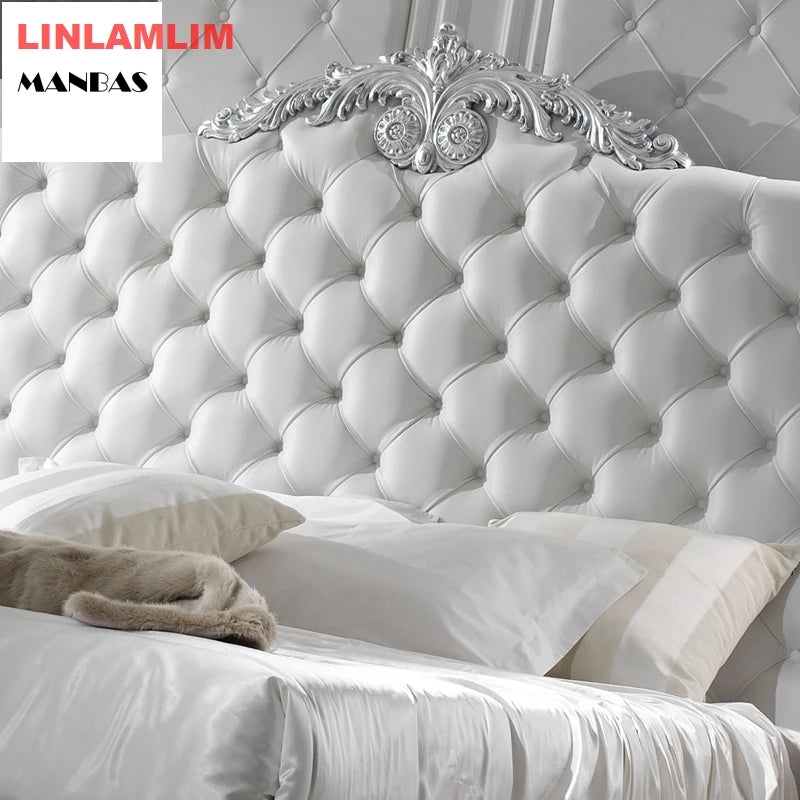 rectangle bed frame camas кровать двуспальная cama Genuine Leather BED سرير lit camara beds solid wooden carved leather buttons Good Vibrations