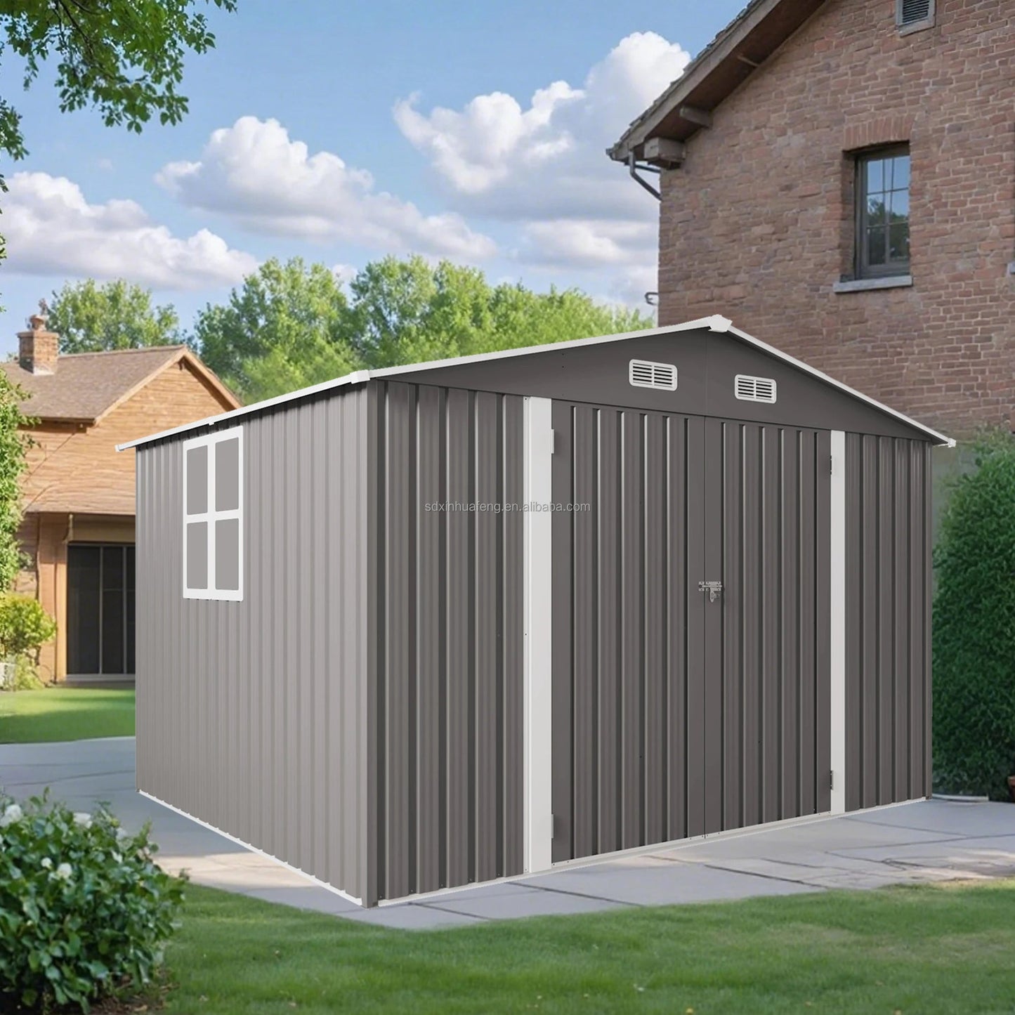 10X8FT Free Shipping Outdoor Metal Storage Shed Durable Garden Shed with Updated Frame Structure for Backyard Patio Tool Storage Good Vibrations