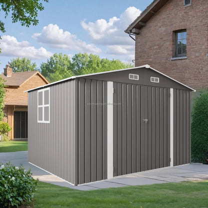 10X8FT Free Shipping Outdoor Metal Storage Shed Durable Garden Shed with Updated Frame Structure for Backyard Patio Tool Storage Good Vibrations