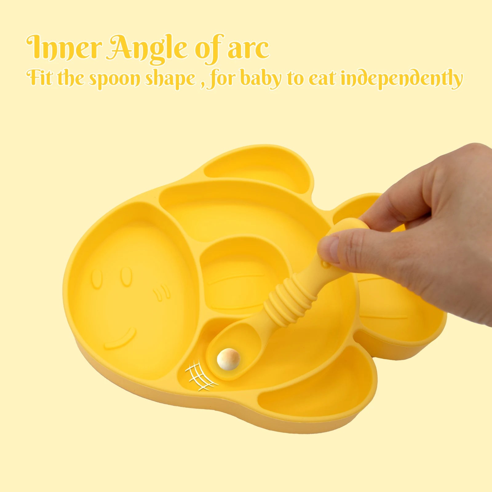 Baby Meal Plate, Baby Suction Cup Silicone Bowl, Children's Complementary Food Plate, Baby Meal Plate, Grid Plate Good Vibrations