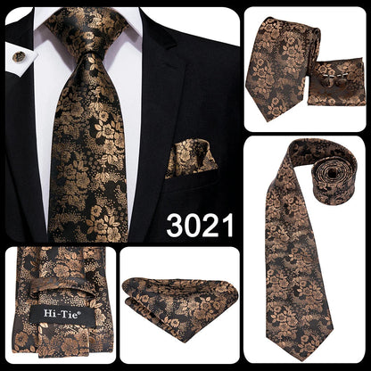 Hi-Tie Champagne Gold Striped Paisley Solid Men Silk Wedding Tie Fashion Design Necktie For Men Hanky Cufflink Business Party Good Vibrations