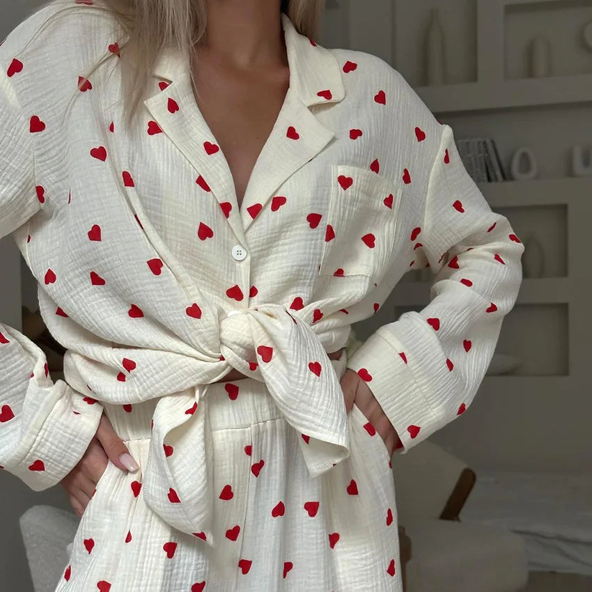 Printed Blouse and Wide Leg Pants Home Loungewear Sets Two Piece Clothing Pyjamas Women's Sleepwear Cotton Pajamas for Women Set Good Vibrations