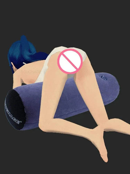 Inflatable erotic wedge pillow for adult games and position support.