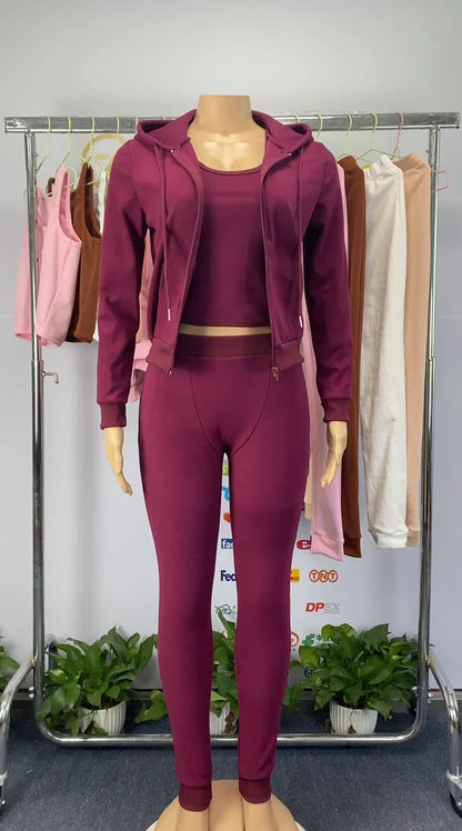 Custom High Waisted Tracksuit Casual Solid 3pc Women Set Jogger Skiny Long Sleeve 3 Piece Suit Fall Clothing for Women Ladies Good Vibrations