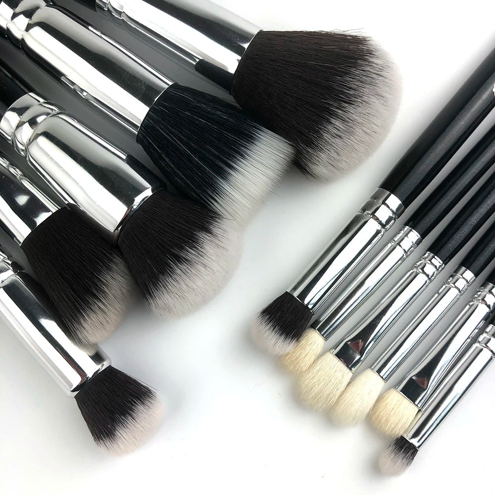 HMU Dropship Reseller Factory Brand 15pcs Custom Soft Black Sliver Make up Brush Set Vendor Other Makeup Brushes Good Vibrations