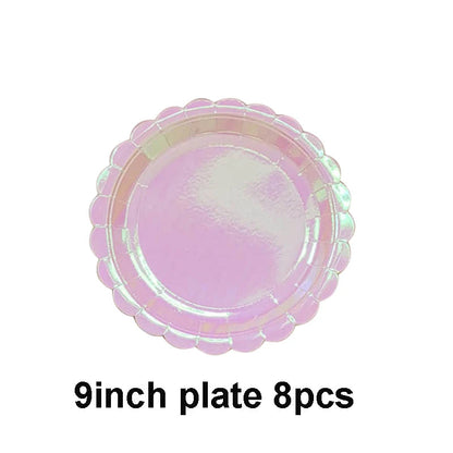 Rose Gold Disposable Tableware sets Paper Plates/cups/straws Iridescent Wedding Birthday Party Decor rainbow Dish Party Supplies Good Vibrations