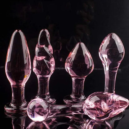 Candiway pink crystal glass anal plugs, erotic toys for couples, 5 styles.