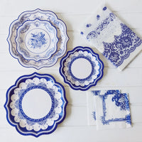 Retro Floral Chinese Style Blue and White Porcelain Paper Plate Party Plates Wedding Lace Dish Disposable Plate 1PC Tablecloth Good Vibrations
