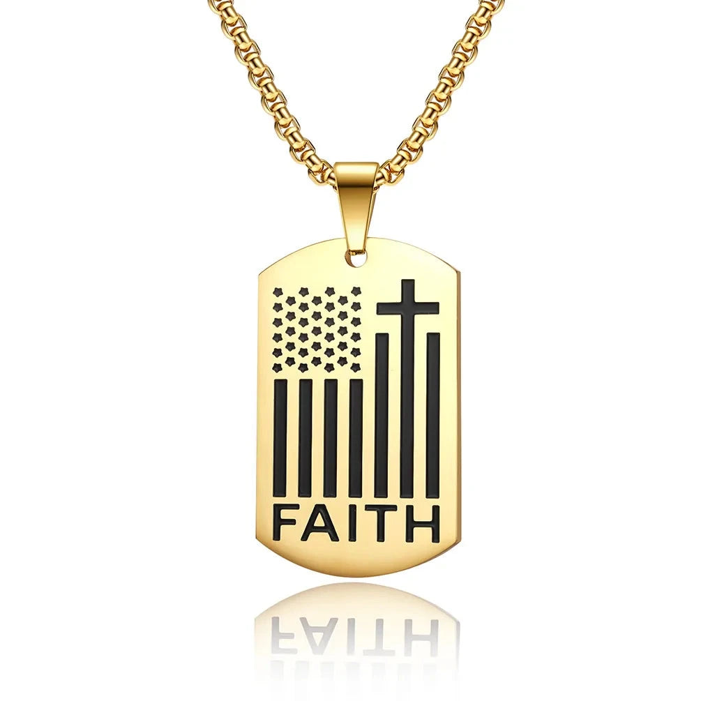 Bible Cross Necklace Dog Tag Pendant Inspiring Strengthening Courage Scripture Necklaces for Men Religious Jewelry Good Vibrations