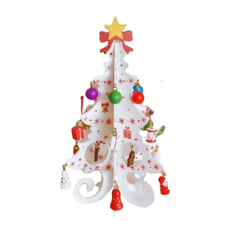 Handcrafted Wooden Christmas Tree Decoration-1pc 3D Tabletop Christmas Ornament with Hanging Accessories, Festive Decor Gift Good Vibrations