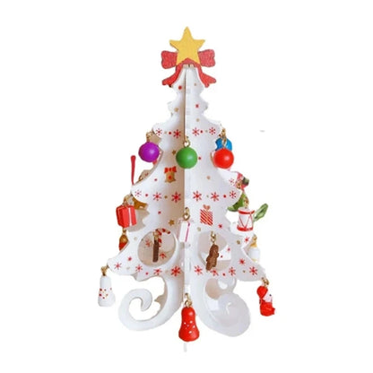 Handcrafted Wooden Christmas Tree Decoration-1pc 3D Tabletop Christmas Ornament with Hanging Accessories, Festive Decor Gift Good Vibrations