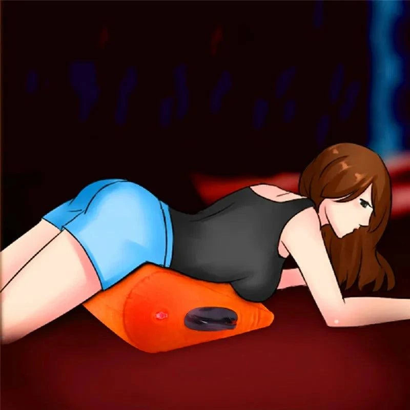 Inflatable erotic wedge pillow for adult magic games and positions.
