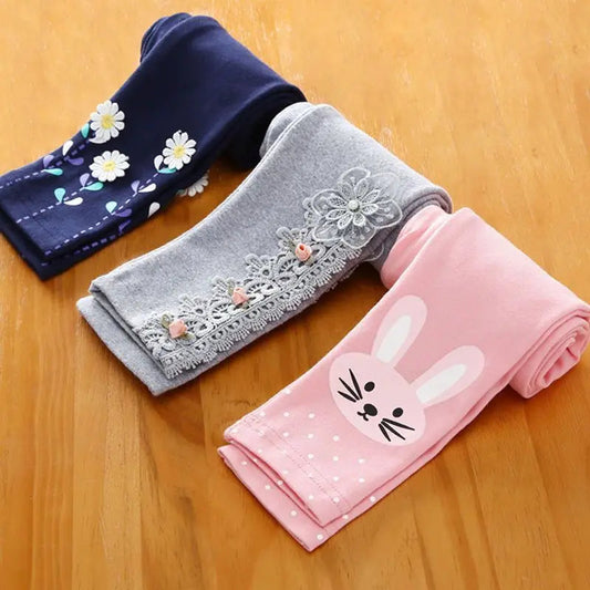 Spring Girls Leggings Cotton Trousers Fille Kids Pants Girls Pants Skinny Print Cartoon Pattern Children Leggings Trousers Good Vibrations