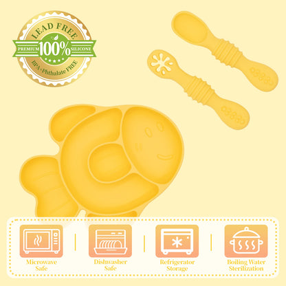 Baby Meal Plate, Baby Suction Cup Silicone Bowl, Children's Complementary Food Plate, Baby Meal Plate, Grid Plate Good Vibrations