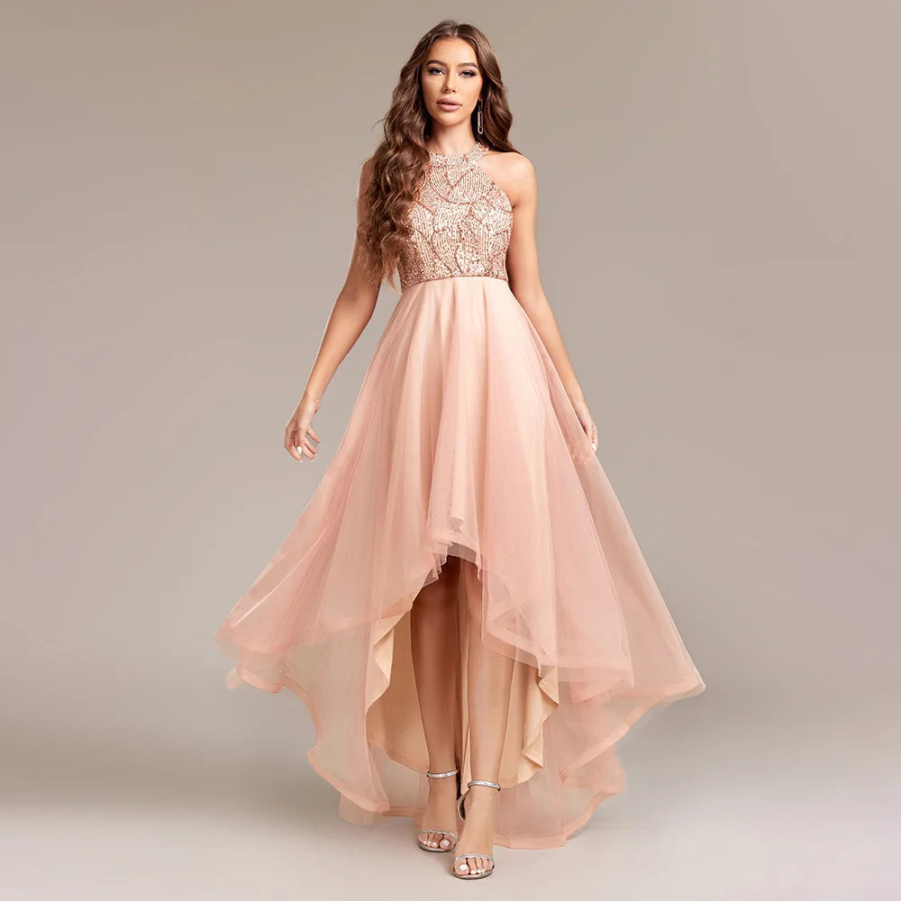 TW00128 Gowns for Women Evening Dresses Splice Multi Layer Mesh Sleeveless Halter Irregular Sequin Ball Gown Party Prom Dresses Good Vibrations