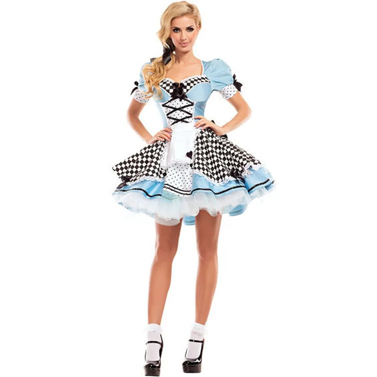Women Adult Costume Cosplay Dress Fantasy Party Blue Sweet Lolita Maid Halloween Costumes Good Vibrations