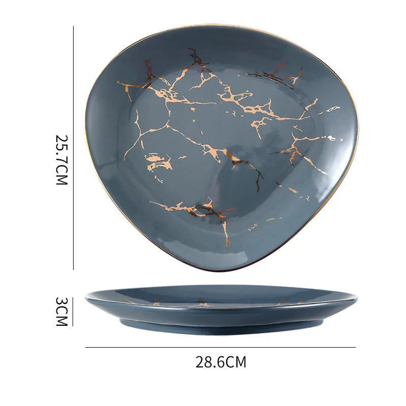 Nordic Dinner Irregular Plates Ins Gold Inlay Dinner Dish Marble Steak Plates Ceramic Dishes Tray Dinnerware Sets Drop Shipping Good Vibrations