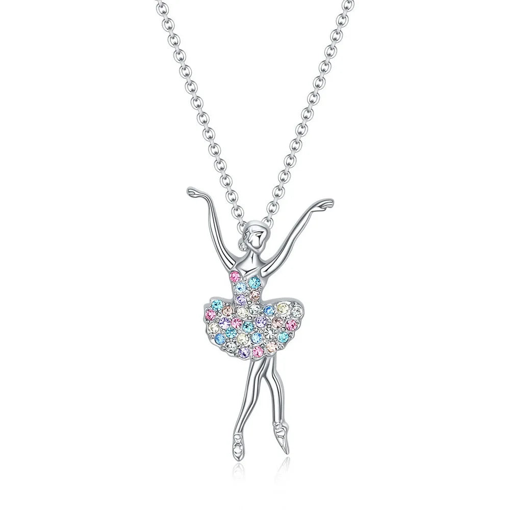 Crystal Charm Color Zircon Choker Dancing Girl Ballerina Dancer Pendant Necklace Jewelry Gift for Ballet Girls Women Good Vibrations