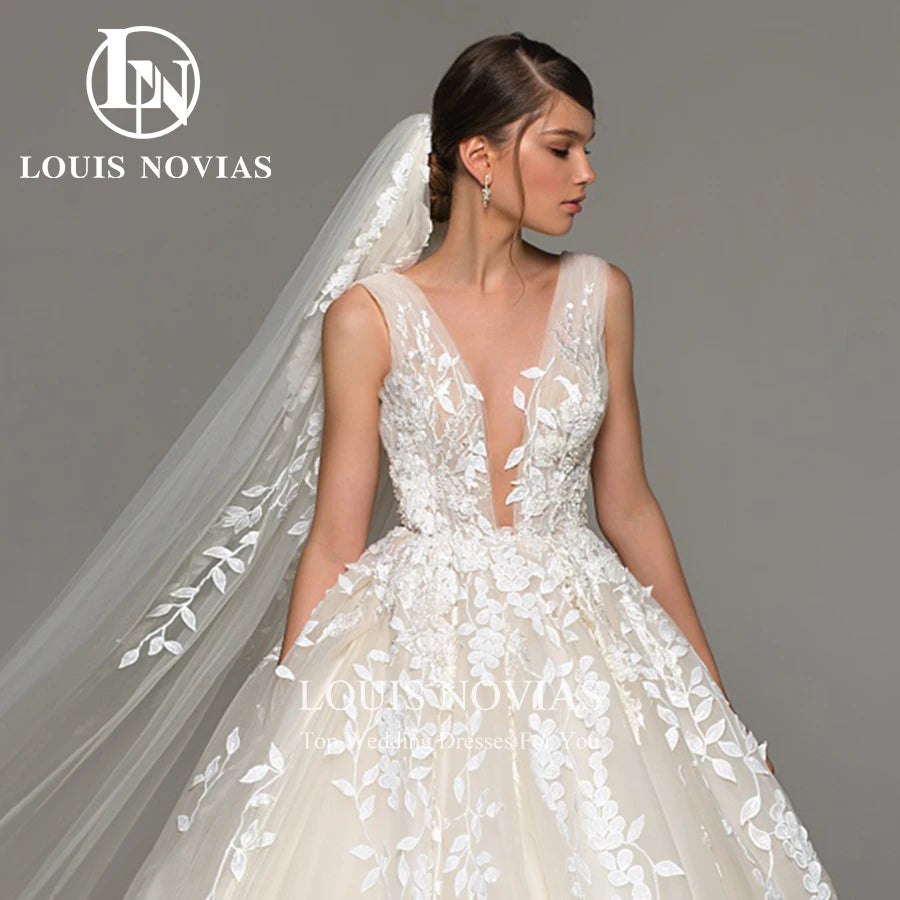 LOUIS NOVIAS  Wedding Dress For Women Elegant Backless Beaded Flowers Embroidery Sleeveless Wedding Gown Vestidos De Novia Good Vibrations