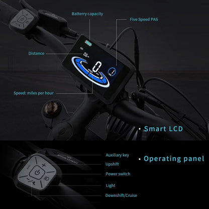 US Warehouse 48v Electric Bike 7speed 31-37 Miles Waterproof 20" Fat Tire Electric Cross Bike with Smart LCD Display Good Vibrations