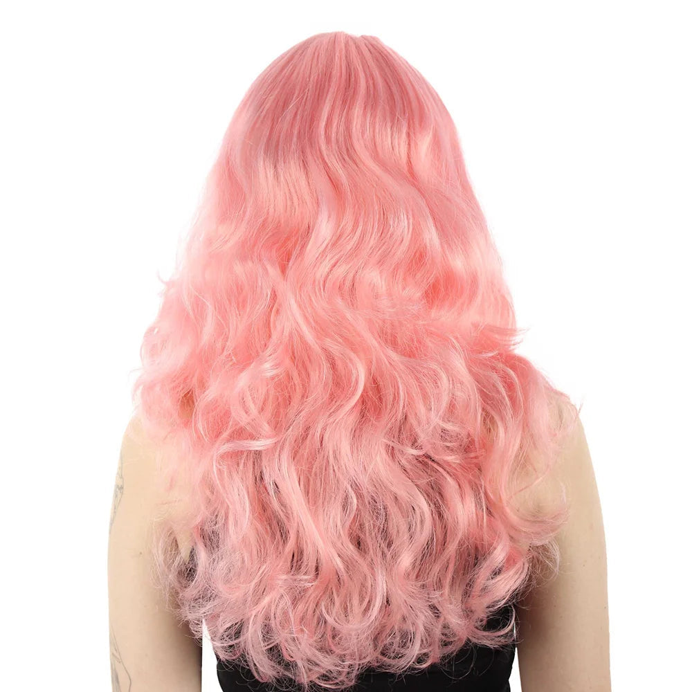 Pink Medium Curly Party Wig for Women Girls Cosplay Halloween Costume Hairpiece Fashion Synthetic Wig Good Vibrations