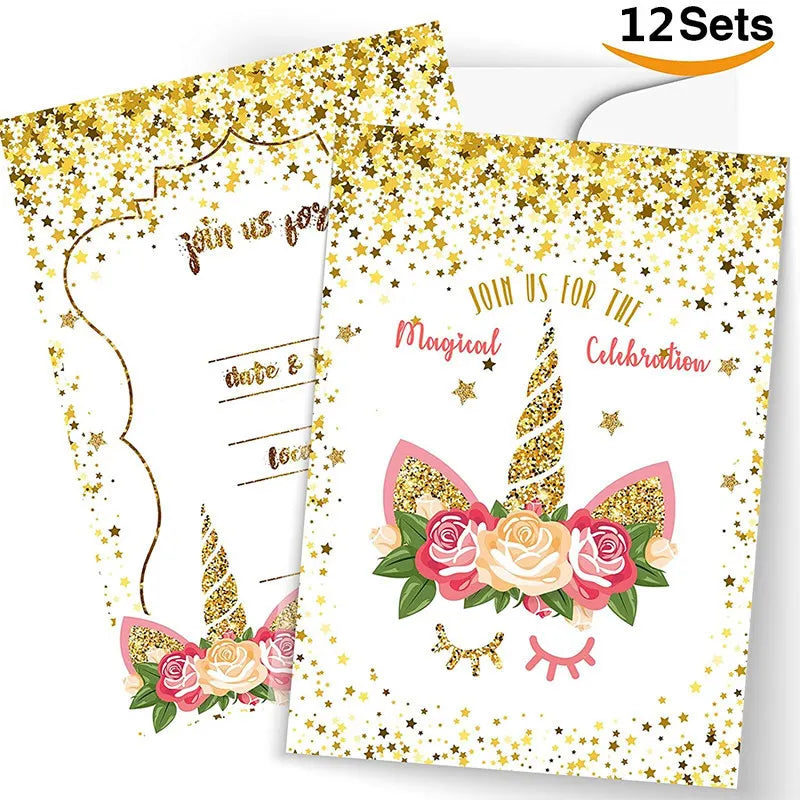 Birthday Party Decoration Invitation Card Magic Unicorn Petal Star Envelope Card Girl Unicorn Theme Party Invitation Good Vibrations