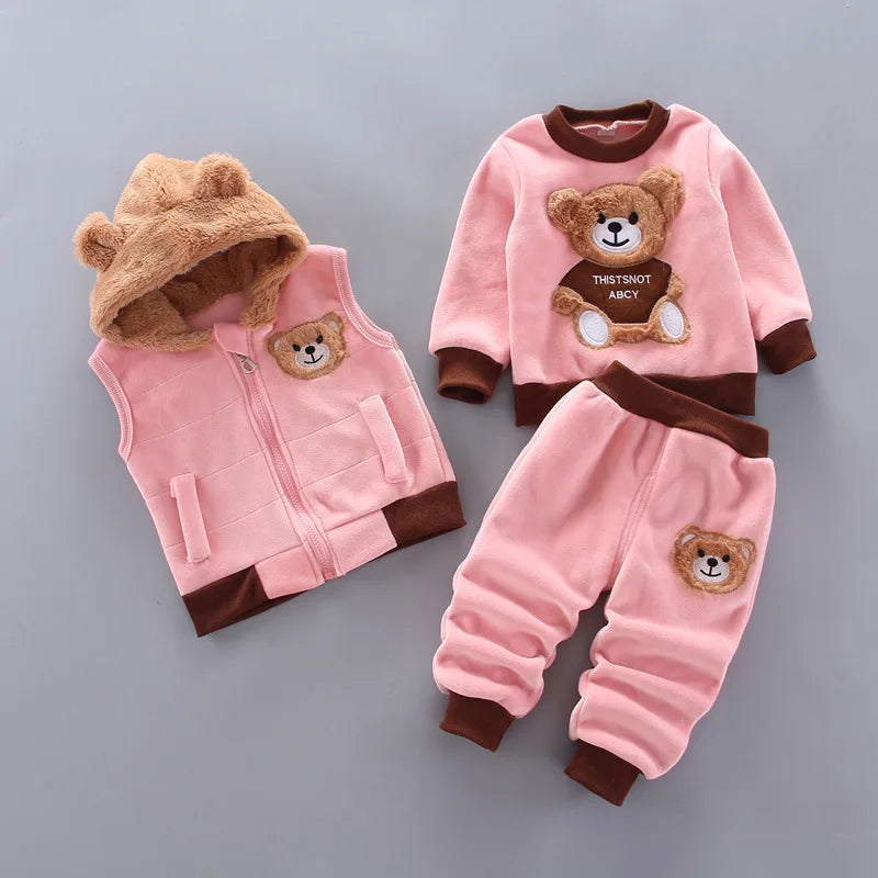 Baby Boys And Girls Clothing Set Tricken Fleece Children Hooded Outerwear Tops Pants 3PCS Outfits Kids Toddler Warm Costume Suit Good Vibrations