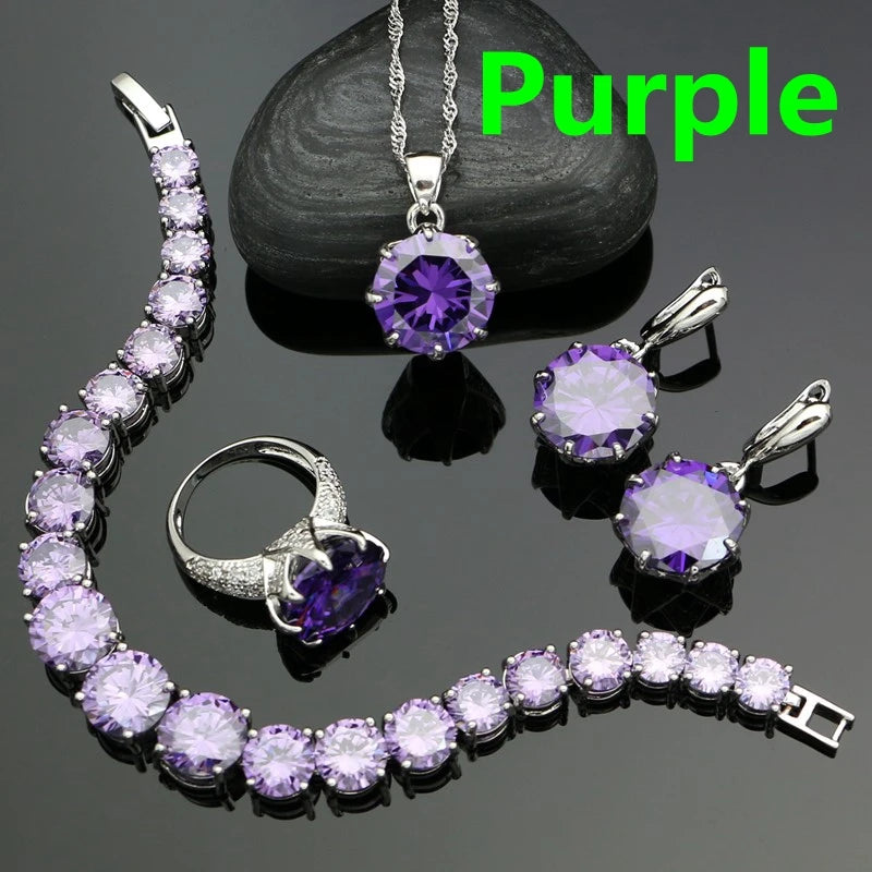 925 Sterling Silver Bridal Jewelry Sets For Women Yellow Cubic Zirconia Earrings Pendant Ring Bracelet Necklace Set Good Vibrations