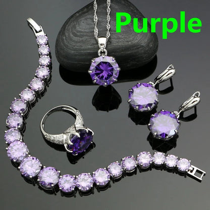 925 Sterling Silver Bridal Jewelry Sets For Women Yellow Cubic Zirconia Earrings Pendant Ring Bracelet Necklace Set Good Vibrations