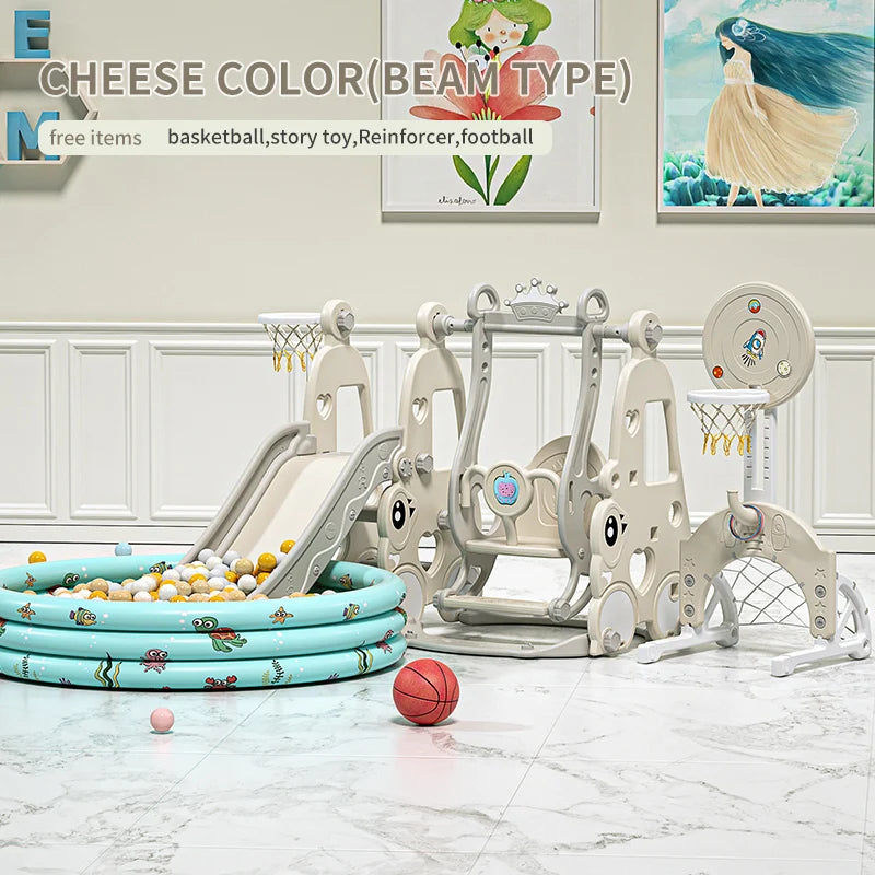 6 in 1 Indoor Playground Set for Children HDPE/PE Swing and Slide Toys Baby Playhouse with Indoor Slide and Swing Features Good Vibrations