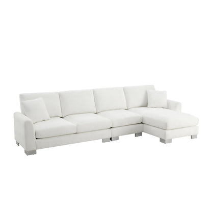 Modern Luxury 5-Seater L-Shaped Sectional Sofa Bed Oversized Chenille Indoor Furniture 2 Free Pillows for Living Room Apartment Good Vibrations