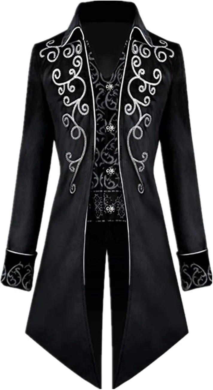 Medieval Men's Steampunk Vintage Tailcoat Jacket Gothic Victorian Frock Coat Uniform Halloween Costume Good Vibrations